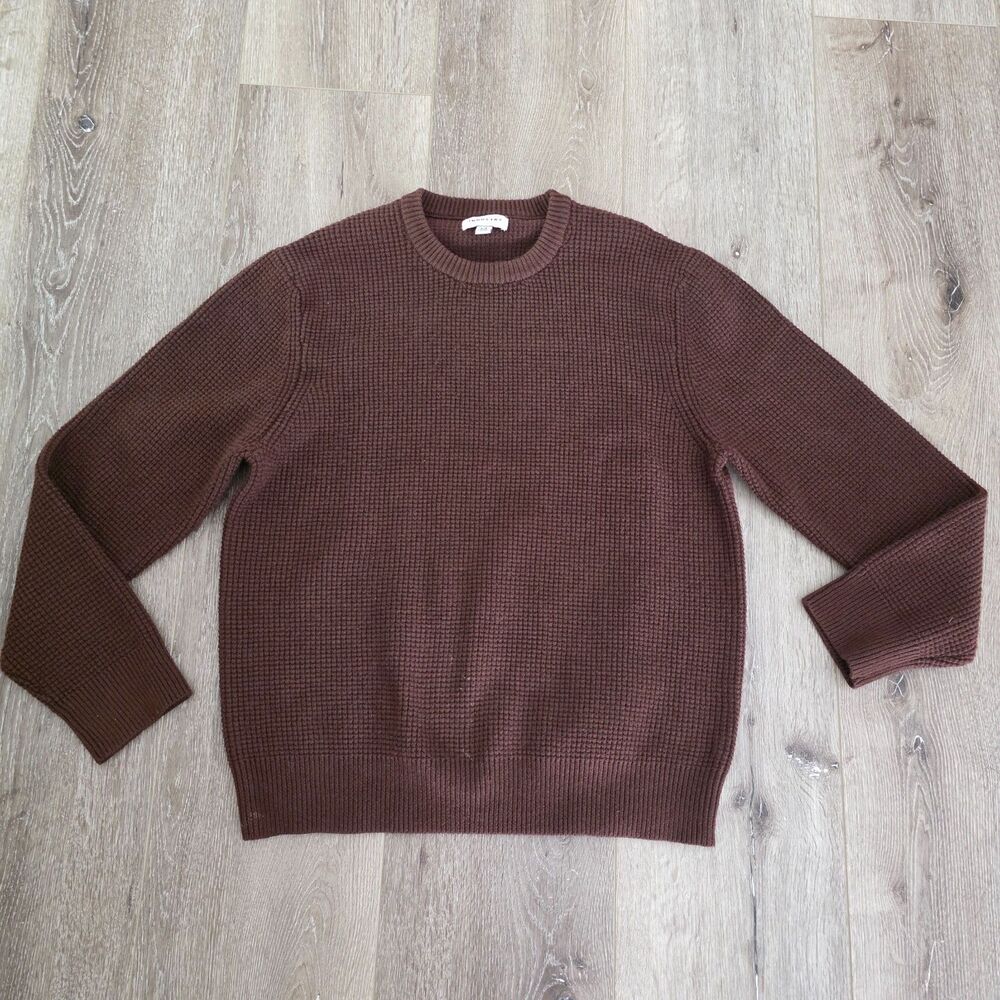 Industry Womens Classic Crewneck Waffle Knit Pullover Sweater Choc Brown Size L